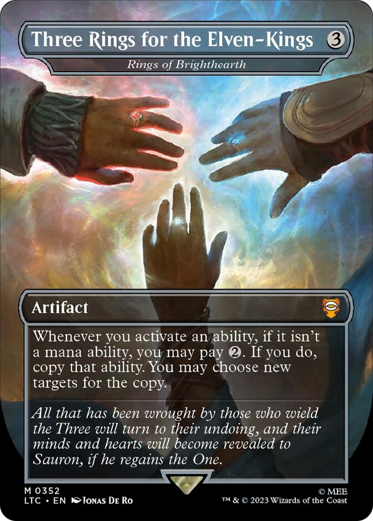 Three Rings for the Elven-Kings - Rings of Brighthearth (Borderless) (Surge Foil) [The Lord of the Rings: Tales of Middle-Earth Commander] | Exor Games New Glasgow