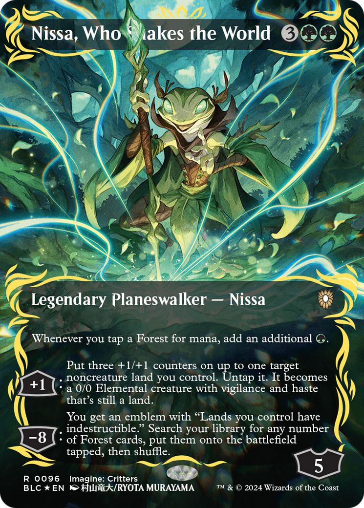 Nissa, Who Shakes the World (Borderless) (Raised Foil) [Bloomburrow Commander] | Exor Games New Glasgow