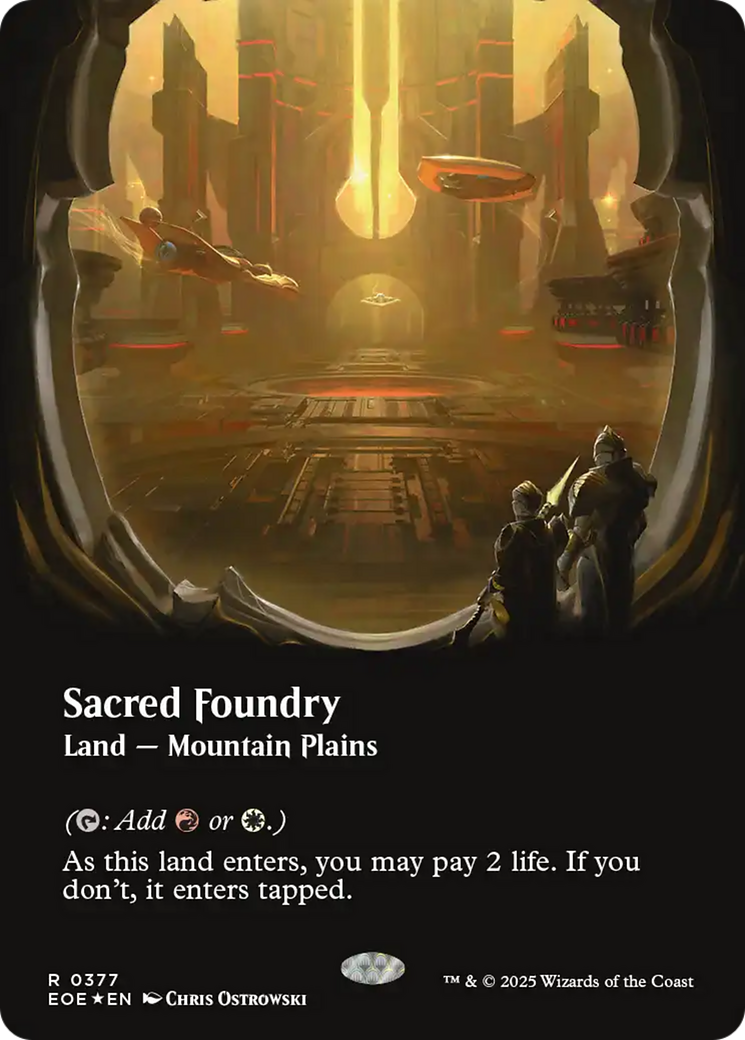 Sacred Foundry (Borderless) (Galaxy Foil) [Edge of Eternities] | Exor Games New Glasgow