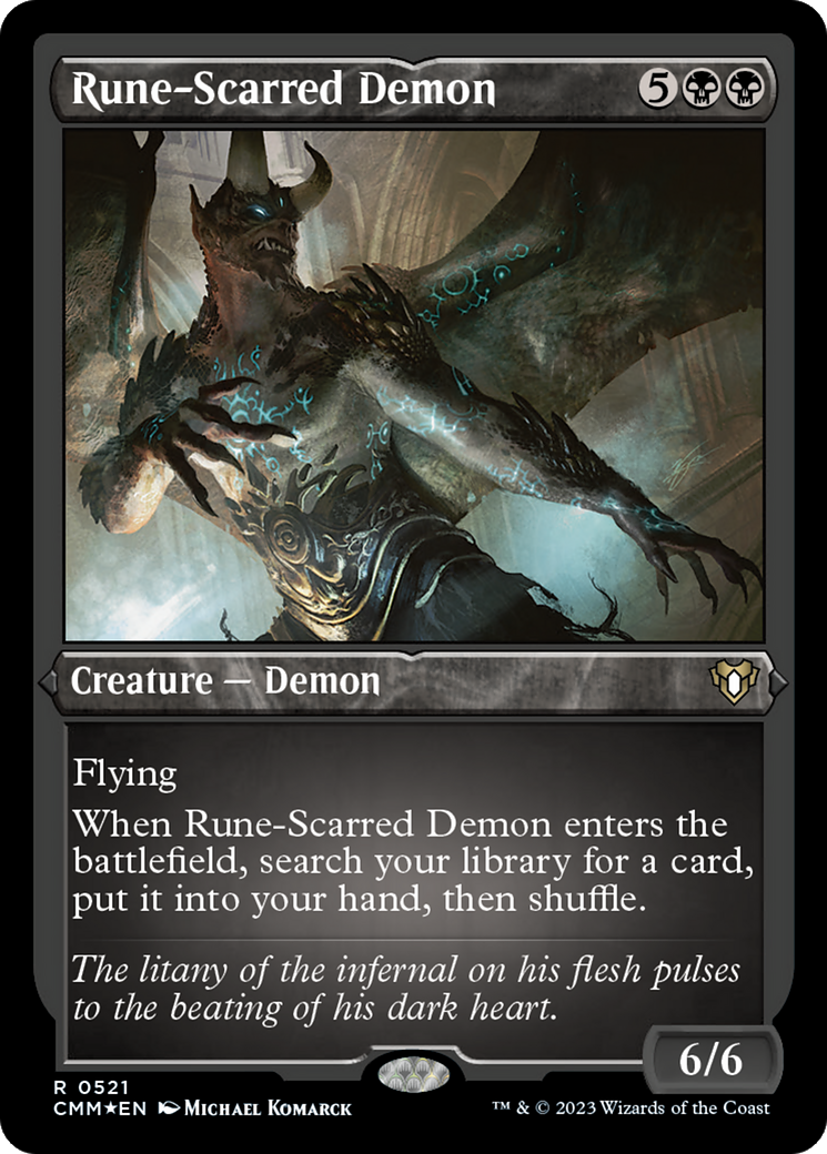 Rune-Scarred Demon (Foil Etched) [Commander Masters] | Exor Games New Glasgow