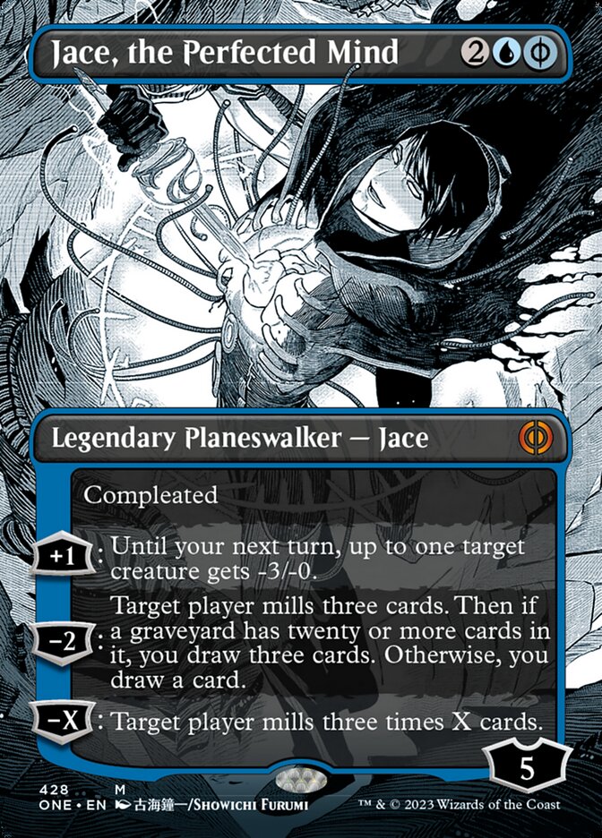 Jace, the Perfected Mind (Borderless Manga Step-and-Compleat Foil) [Phyrexia: All Will Be One] | Exor Games New Glasgow