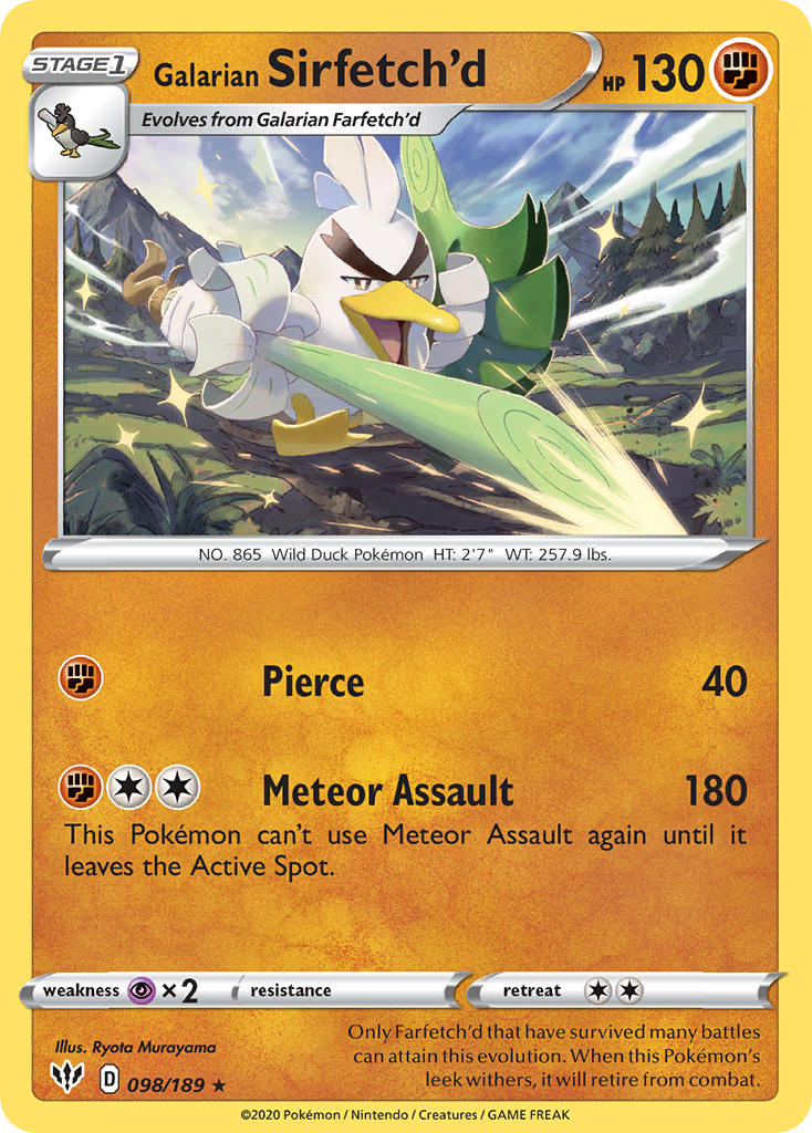 Galarian Sirfetch'd (098/189) (Cracked Ice holo) (Theme Deck Exclusive) [Sword & Shield: Darkness Ablaze] | Exor Games New Glasgow