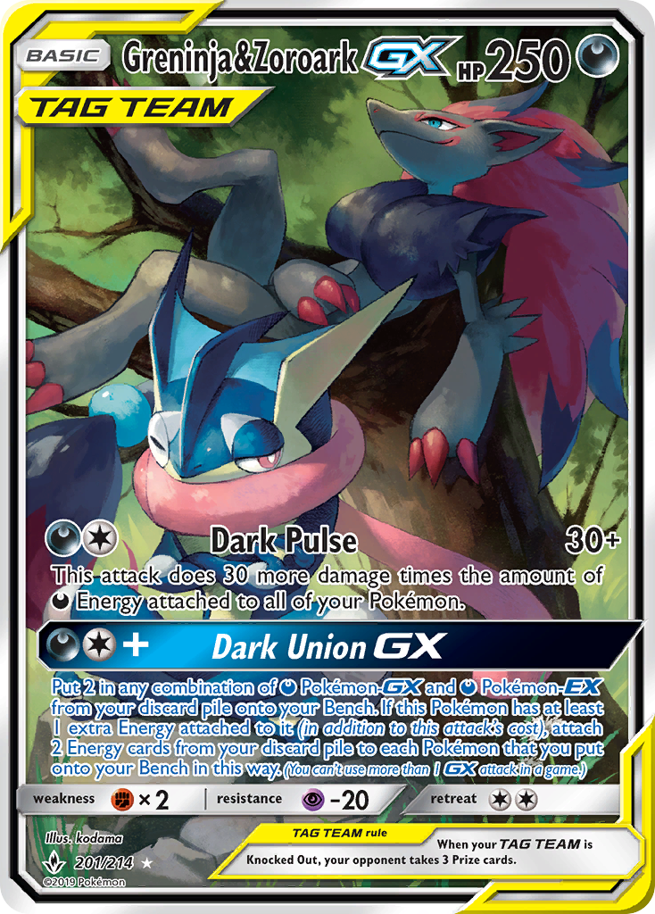 Greninja & Zoroark GX (201/214) [Sun & Moon: Unbroken Bonds] | Exor Games New Glasgow