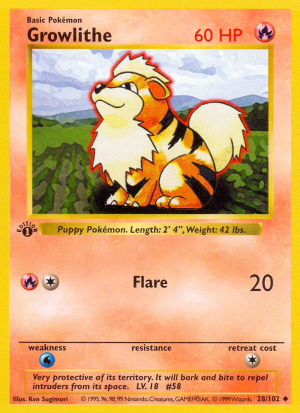 Growlithe (28/102) (Shadowless) [Base Set 1st Edition] | Exor Games New Glasgow