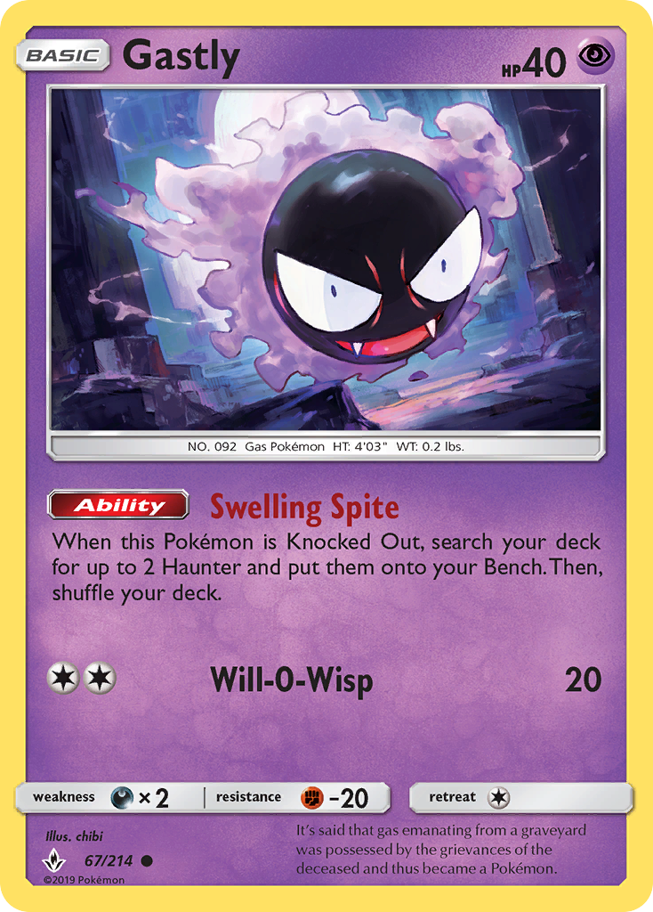 Gastly (67/214) [Sun & Moon: Unbroken Bonds] | Exor Games New Glasgow