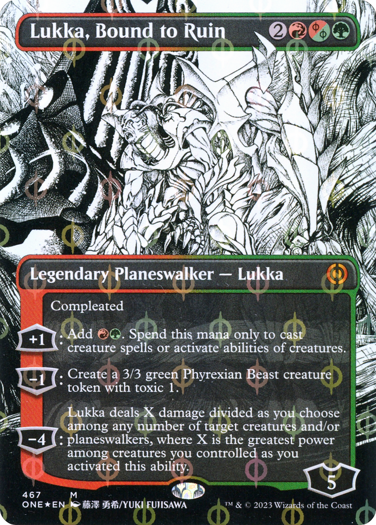 Lukka, Bound to Ruin (Borderless Manga Step-and-Compleat Foil) [Phyrexia: All Will Be One] | Exor Games New Glasgow