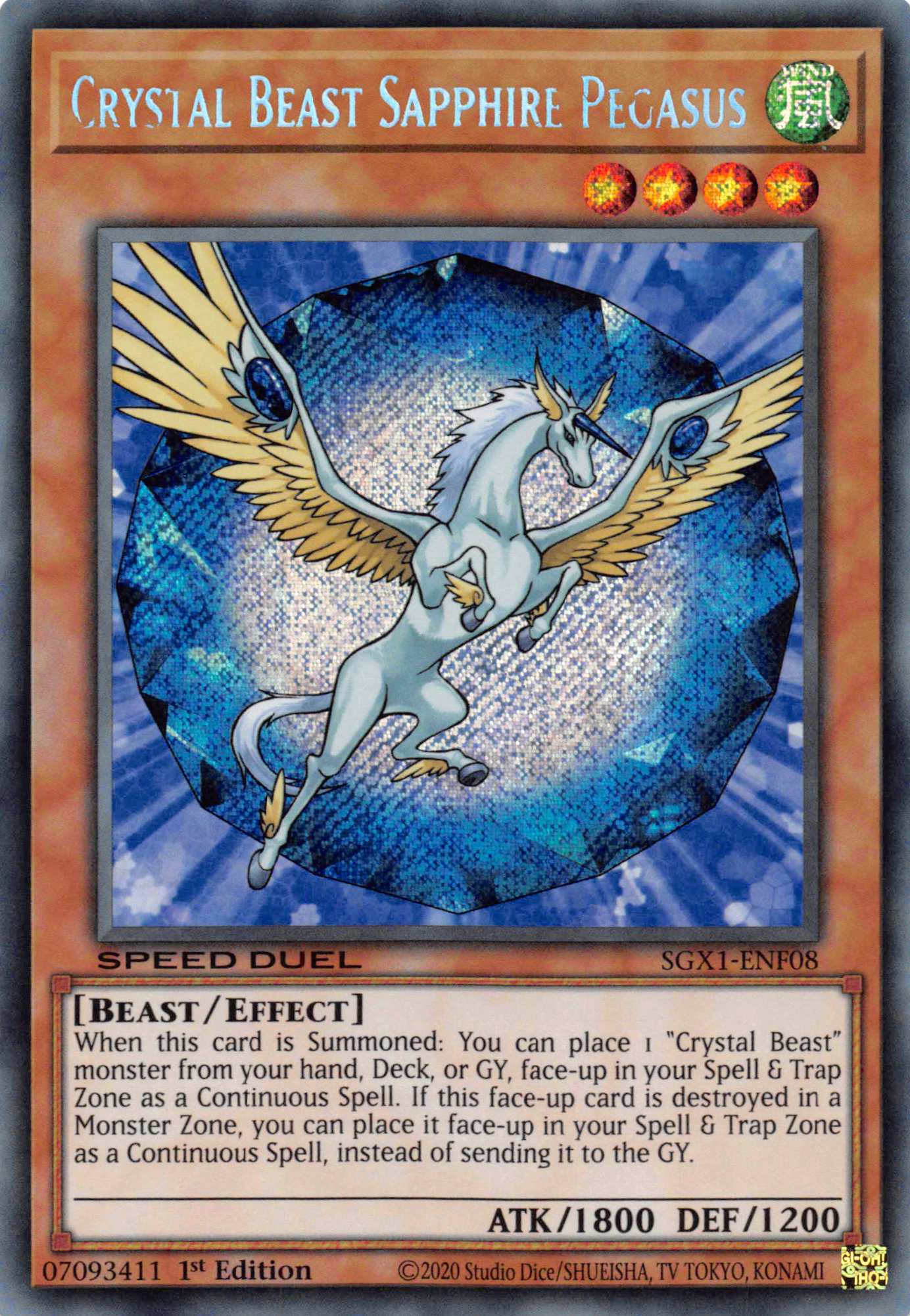 Crystal Beast Sapphire Pegasus [SGX1-ENF08] Secret Rare | Exor Games New Glasgow