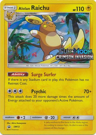 Alolan Raichu (SM72) (Staff Prerelease Promo) [Sun & Moon: Black Star Promos] | Exor Games New Glasgow