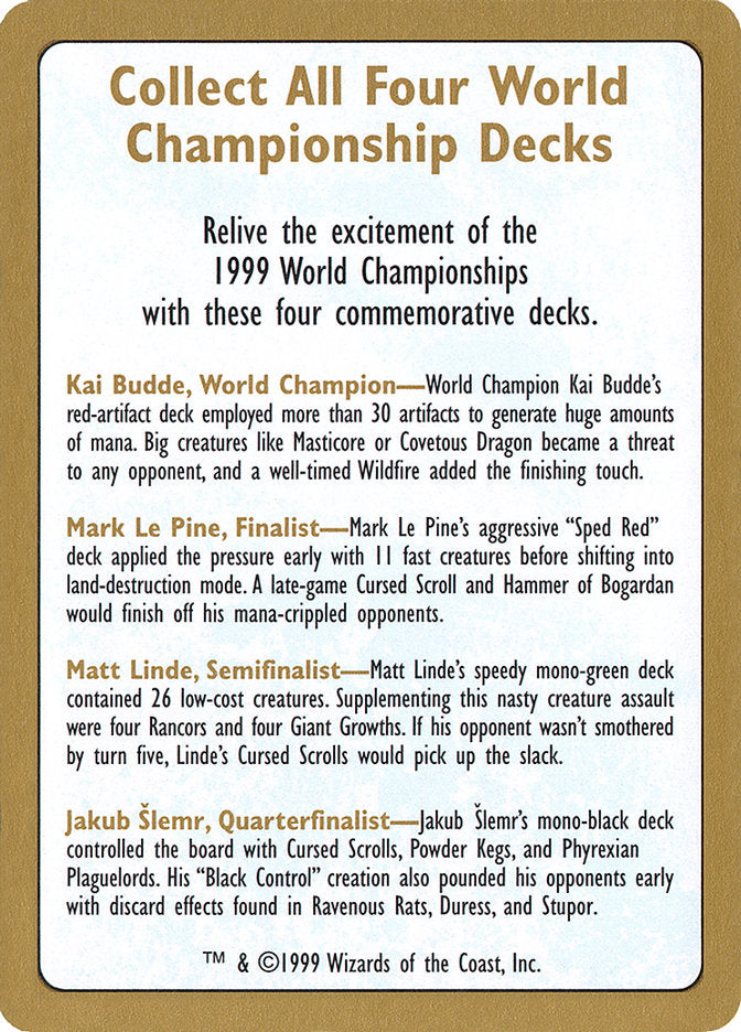1999 World Championships Ad [World Championship Decks 1999] | Exor Games New Glasgow