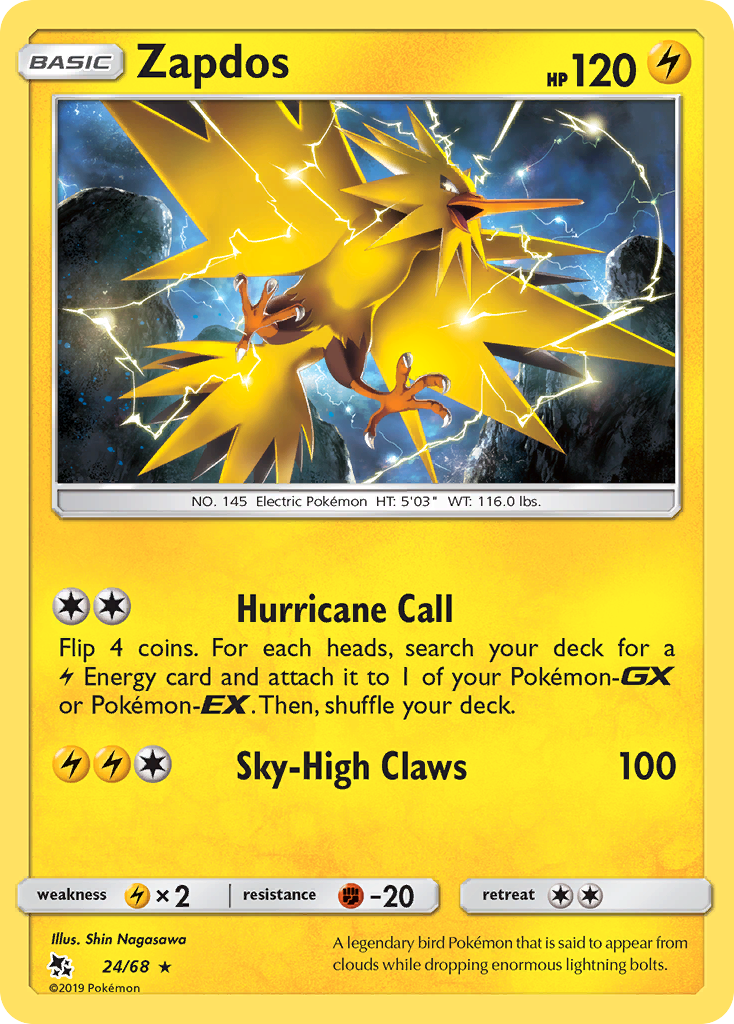 Zapdos (24/68) [Sun & Moon: Hidden Fates] | Exor Games New Glasgow