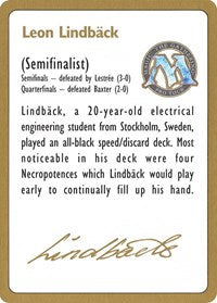 1996 Leon Lindback Biography Card [World Championship Decks] | Exor Games New Glasgow