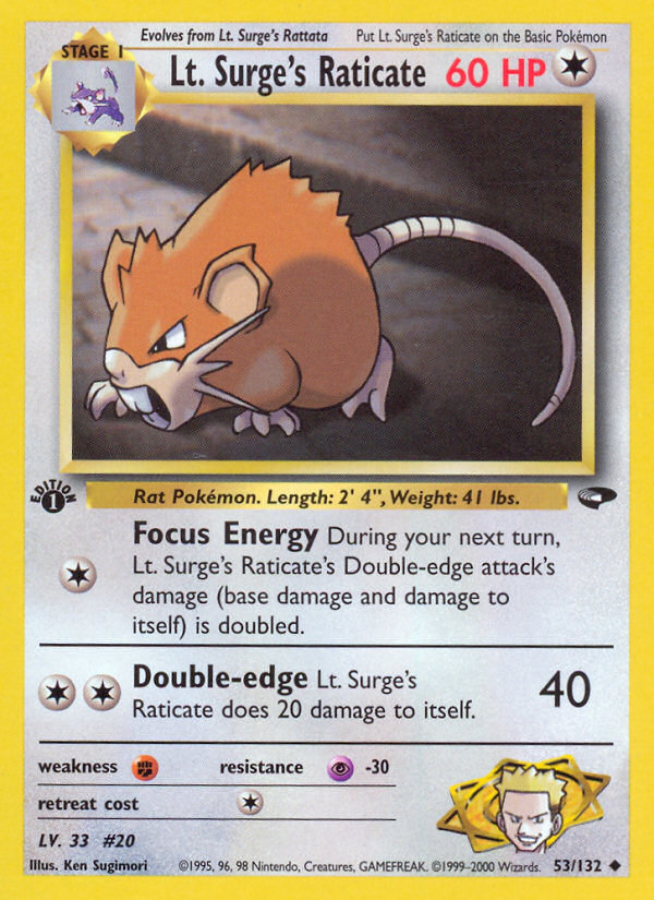 Lt. Surge's Raticate (53/132) [Gym Challenge 1st Edition] | Exor Games New Glasgow