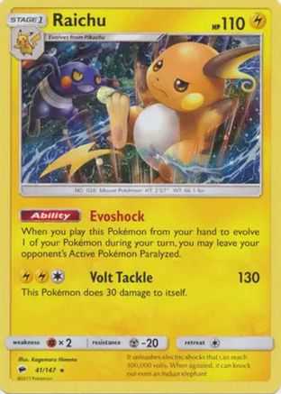 Raichu (41/147) (Cosmos Holo) [Sun & Moon: Burning Shadows] | Exor Games New Glasgow