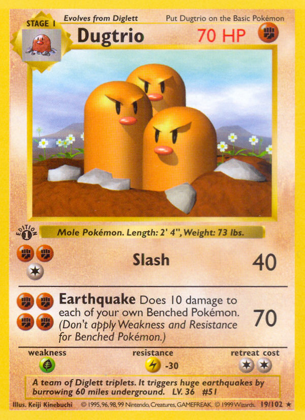 Dugtrio (19/102) (Shadowless) [Base Set 1st Edition] | Exor Games New Glasgow