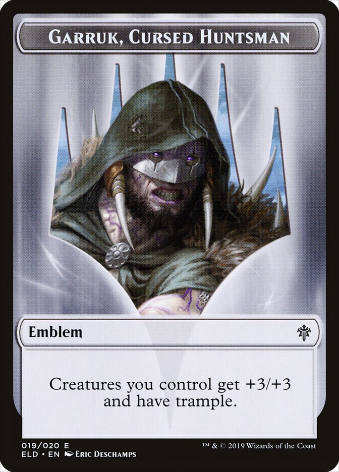 Garruk, Cursed Huntsman Emblem [Throne of Eldraine Tokens] | Exor Games New Glasgow