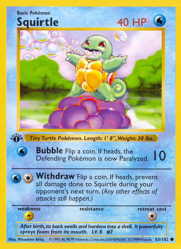 Squirtle (63/102) (Shadowless) [Base Set 1st Edition] | Exor Games New Glasgow