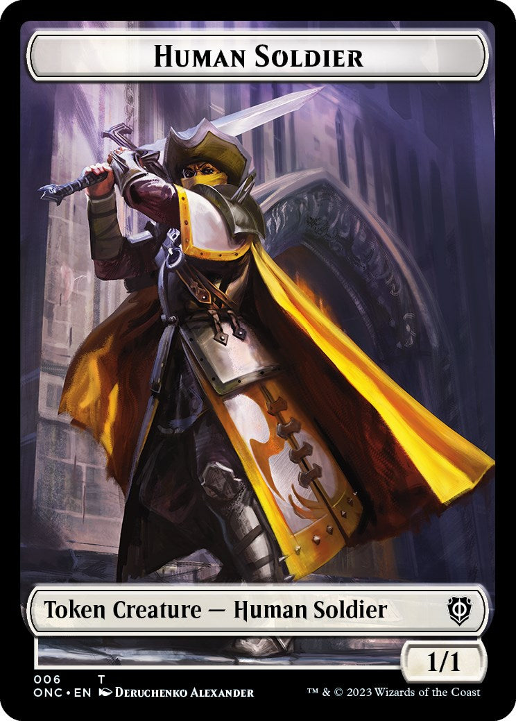 Human Soldier // Elephant Double-Sided Token [Phyrexia: All Will Be One Commander Tokens] | Exor Games New Glasgow