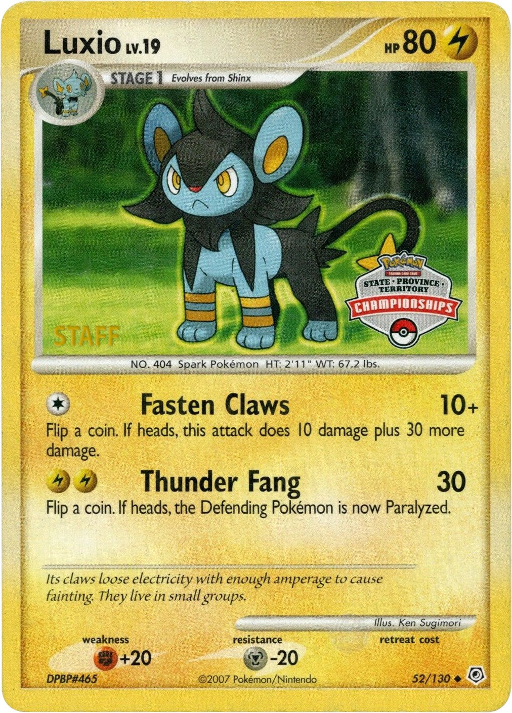 Luxio (52/130) (State Championship Promo) [Diamond & Pearl: Base Set] | Exor Games New Glasgow