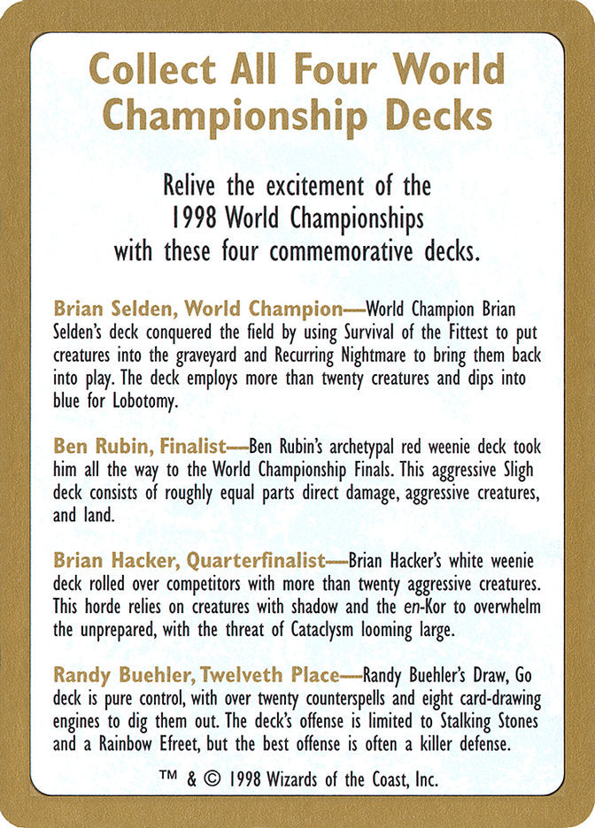 1998 World Championships Ad [World Championship Decks 1998] | Exor Games New Glasgow