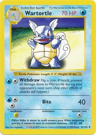 Wartortle (42/102) [Base Set Shadowless Unlimited] | Exor Games New Glasgow