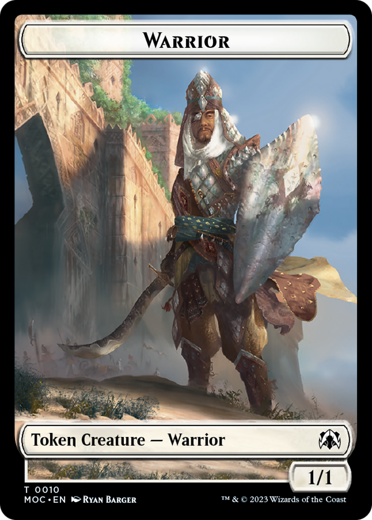 Warrior // Elspeth, Sun's Champion Emblem Double-Sided Token [March of the Machine Commander Tokens] | Exor Games New Glasgow