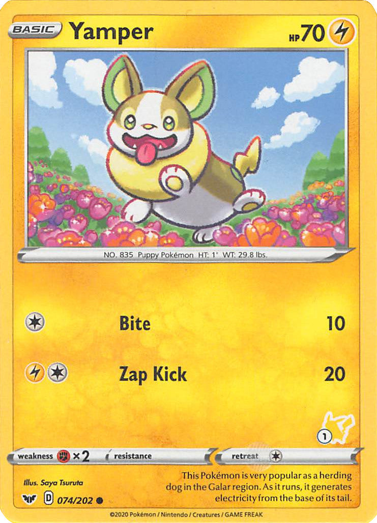 Yamper (074/202) (Pikachu Stamp #1) [Battle Academy 2022] | Exor Games New Glasgow