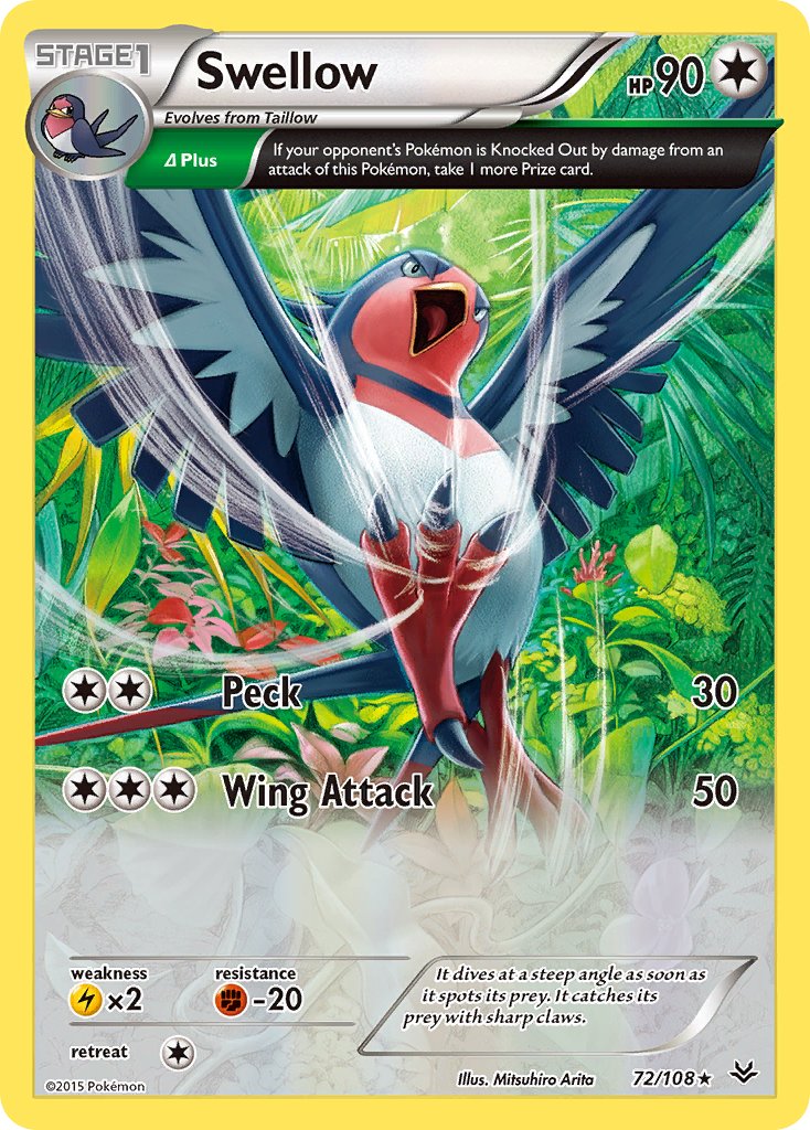 Swellow (72/108) (Theme Deck Exclusive) [XY: Roaring Skies] | Exor Games New Glasgow