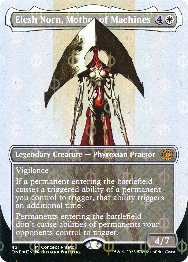 Elesh Norn, Mother of Machines (Borderless Concept Praetors Step-and-Compleat Foil) [Phyrexia: All Will Be One] | Exor Games New Glasgow