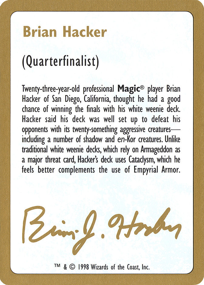 Brian Hacker Bio [World Championship Decks 1998] | Exor Games New Glasgow