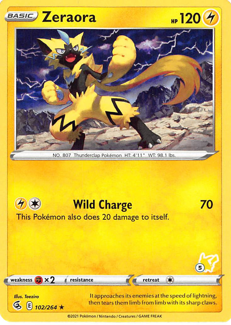 Zeraora (102/264) (Pikachu Stamp #5) [Battle Academy 2022] | Exor Games New Glasgow