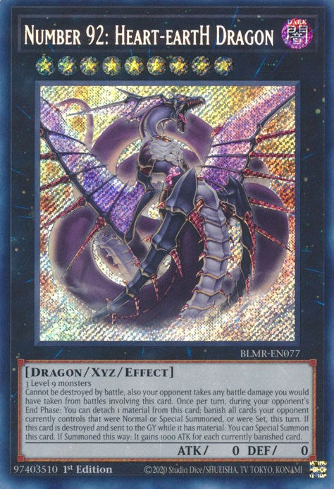 Number 92: Heart-eartH Dragon [BLMR-EN077] Secret Rare | Exor Games New Glasgow