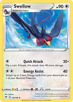 Swellow (134/185) [Sword & Shield: Vivid Voltage] | Exor Games New Glasgow