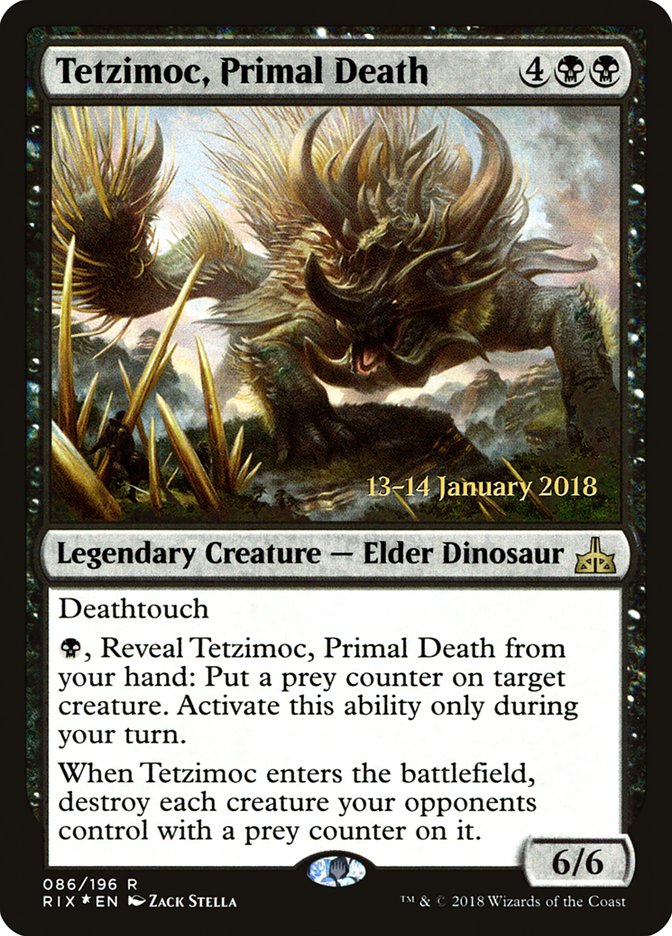 Tetzimoc, Primal Death [Rivals of Ixalan Prerelease Promos] | Exor Games New Glasgow