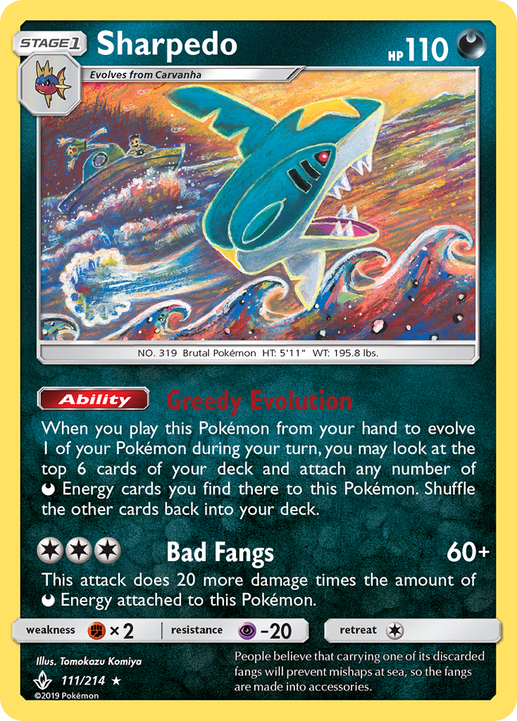 Sharpedo (111/214) [Sun & Moon: Unbroken Bonds] | Exor Games New Glasgow