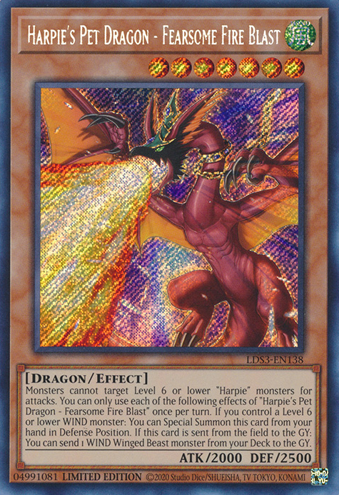 Harpie's Pet Dragon - Fearsome Fire Blast [LDS3-EN138] Secret Rare | Exor Games New Glasgow