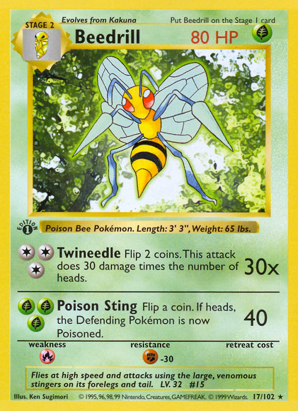 Beedrill (17/102) (Shadowless) [Base Set 1st Edition] | Exor Games New Glasgow
