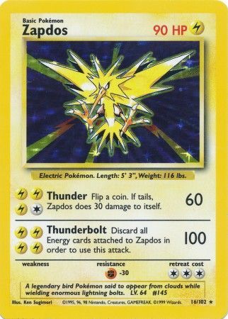 Zapdos (16/102) [Base Set Unlimited] | Exor Games New Glasgow