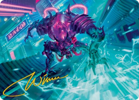 Surgehacker Mech Art Card (Gold-Stamped Signature) [Kamigawa: Neon Dynasty Art Series] | Exor Games New Glasgow