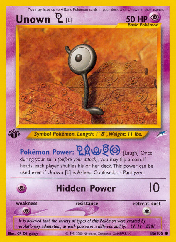 Unown [L] (86/105) [Neo Destiny 1st Edition] | Exor Games New Glasgow