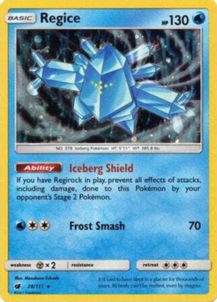 Regice (28/111) (Cosmos Holo) [Sun & Moon: Crimson Invasion] | Exor Games New Glasgow