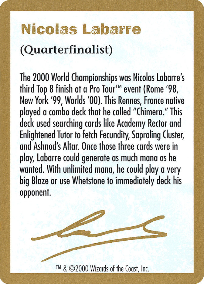 Nicolas Labarre Bio [World Championship Decks 2000] | Exor Games New Glasgow