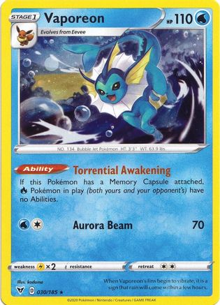 Vaporeon (030/185) (Cosmos Holo) [Sword & Shield: Vivid Voltage] | Exor Games New Glasgow
