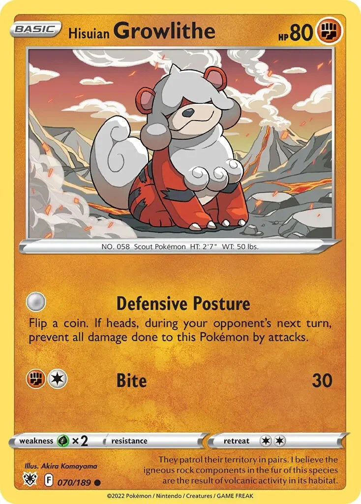 Hisuian Growlithe (070/189) (Theme Deck Exclusive) [Sword & Shield: Astral Radiance] | Exor Games New Glasgow