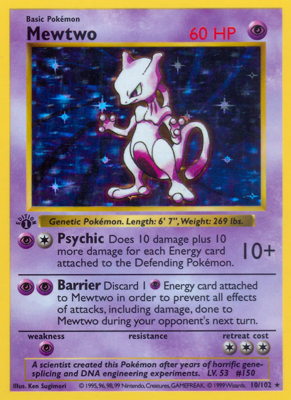 Mewtwo (10/102) (Shadowless) [Base Set 1st Edition] | Exor Games New Glasgow