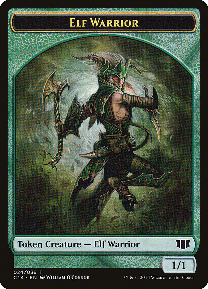 Elephant // Elf Warrior Double-sided Token [Commander 2014 Tokens] | Exor Games New Glasgow