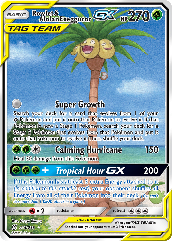 Rowlet & Alolan Exeggutor GX (215/236) [Sun & Moon: Unified Minds] | Exor Games New Glasgow