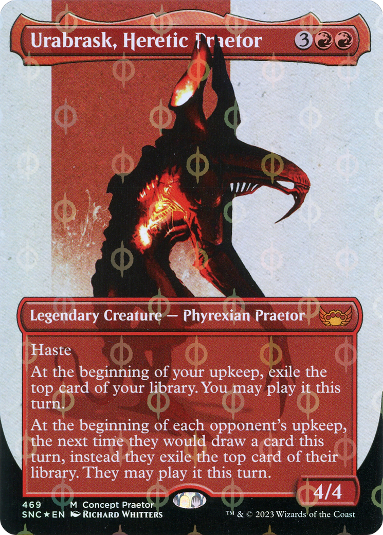 Urabrask, Heretic Praetor (Borderless Concept Praetors Step-and-Compleat Foil) [Phyrexia: All Will Be One] | Exor Games New Glasgow