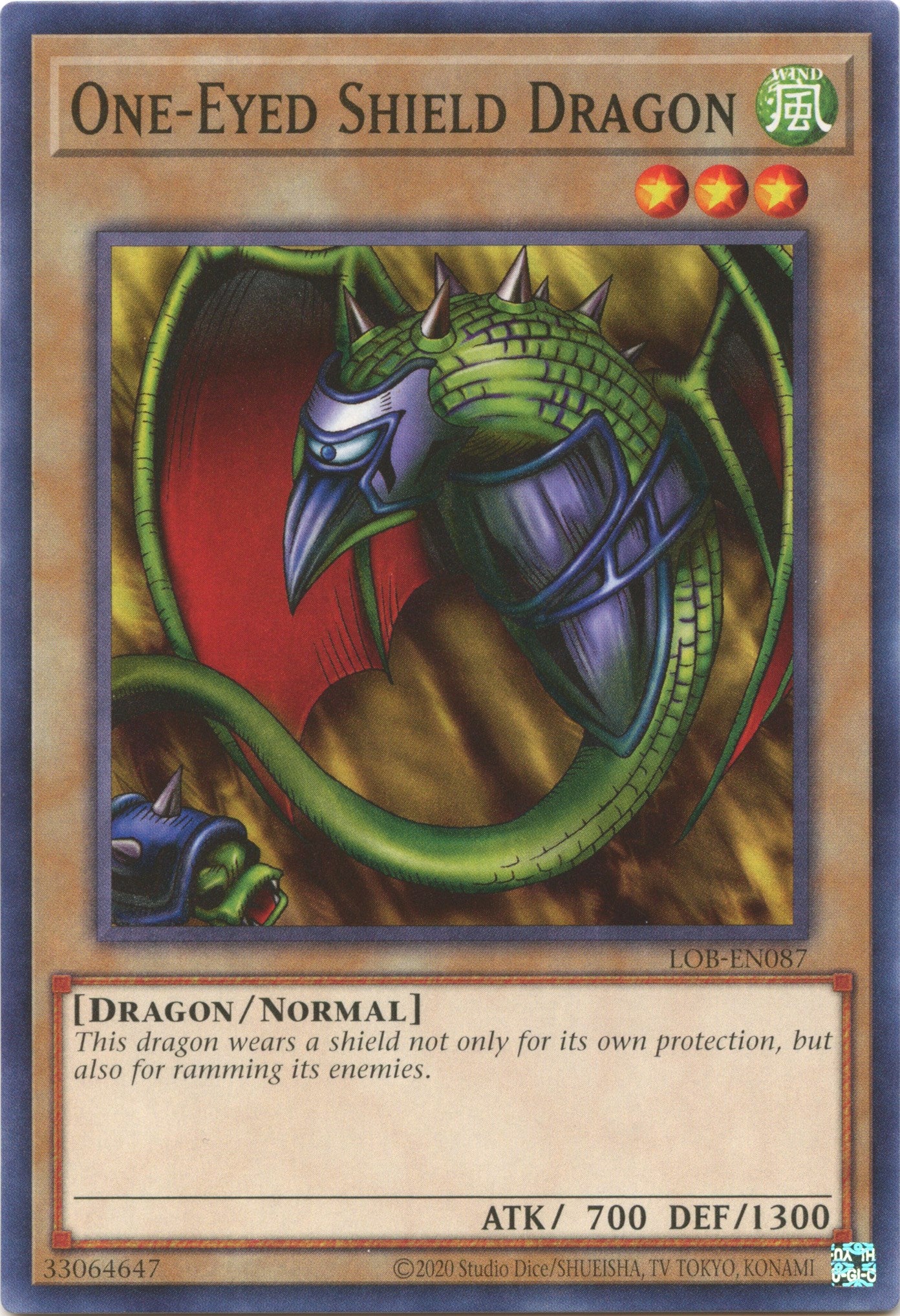 One-Eyed Shield Dragon (25th Anniversary) [LOB-EN087] Common | Exor Games New Glasgow