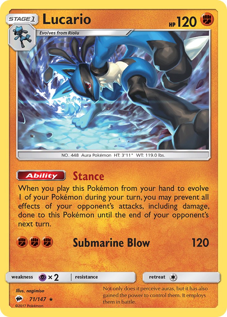 Lucario (71/147) (Theme Deck Exclusive) [Sun & Moon: Burning Shadows] | Exor Games New Glasgow