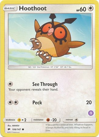 Hoothoot (106/147) (Deck Exclusive #1) [Sun & Moon: Trainer Kit - Alolan Sandslash] | Exor Games New Glasgow